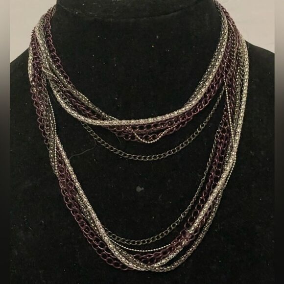 36” Bohemian 6-strand multi color chain, herringbone, and Cuban link necklace - Picture 1 of 6